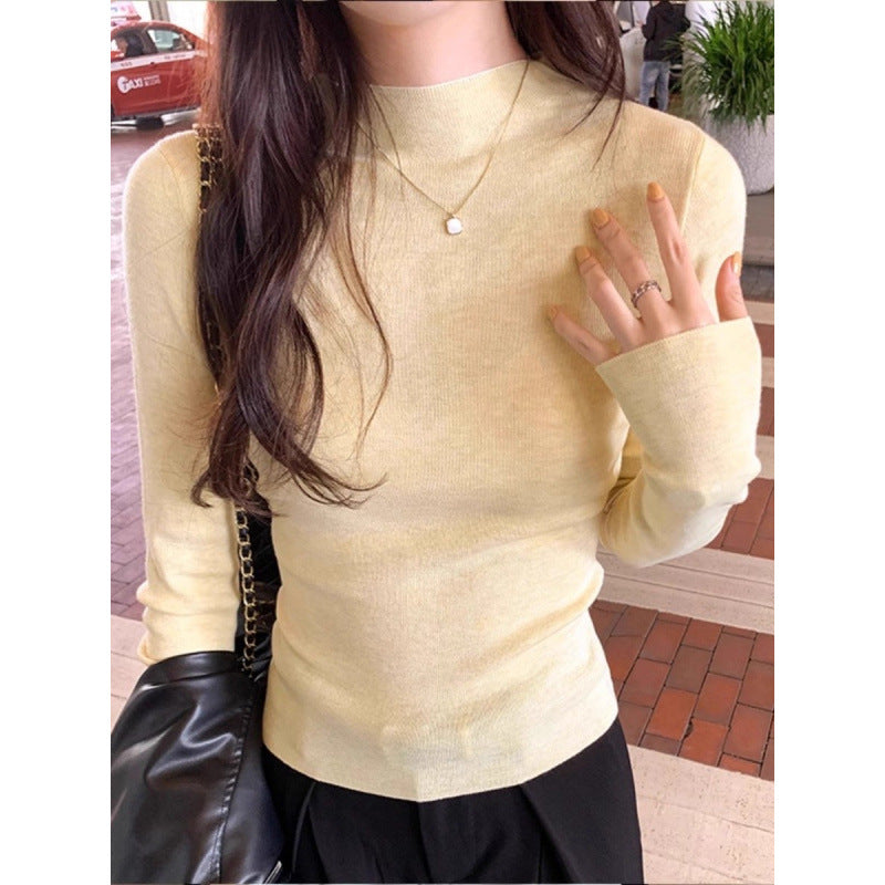 White Stand Collar Half Turtleneck Long-sleeve Knitted Undershirt