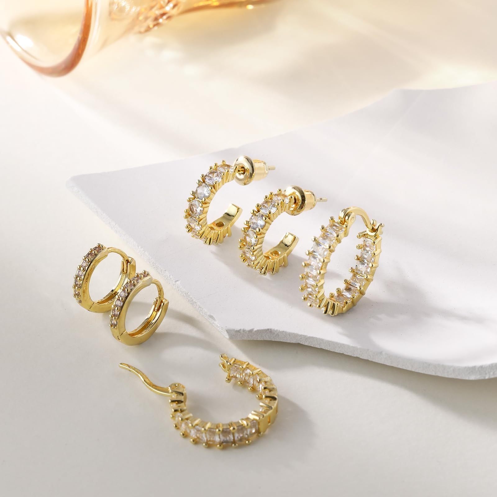 Real Gold Brass Plating Inlaid Zircon Full Diamond Circle Elegant Lady Advanced Earring Set