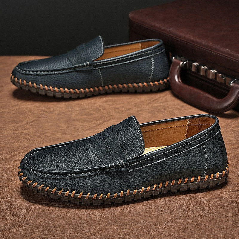 Hand-stitched Bottom Lazy Slip On Men's Casual Leather Shoes