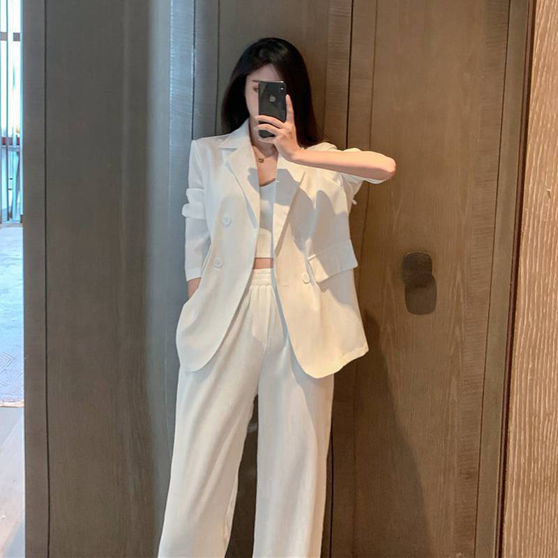 Two-piece Casual Suit Jacket Wide Leg Trousers