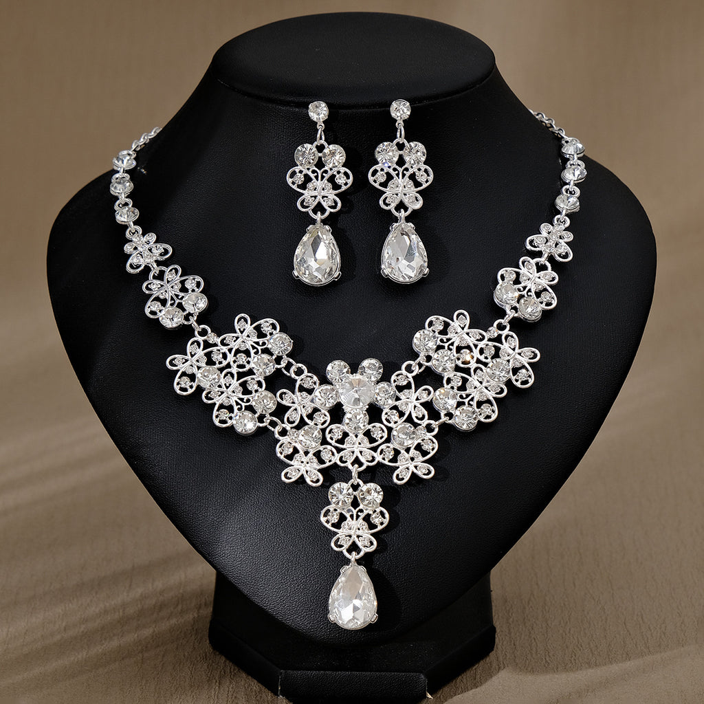 Rhinestone Pearl Earrings And Necklace Set Women