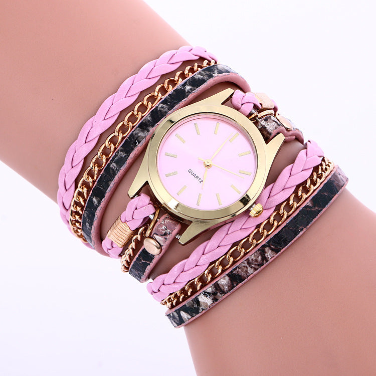 Winding Multicolor Surface Women's Alloy Bracelet Quartz Watch