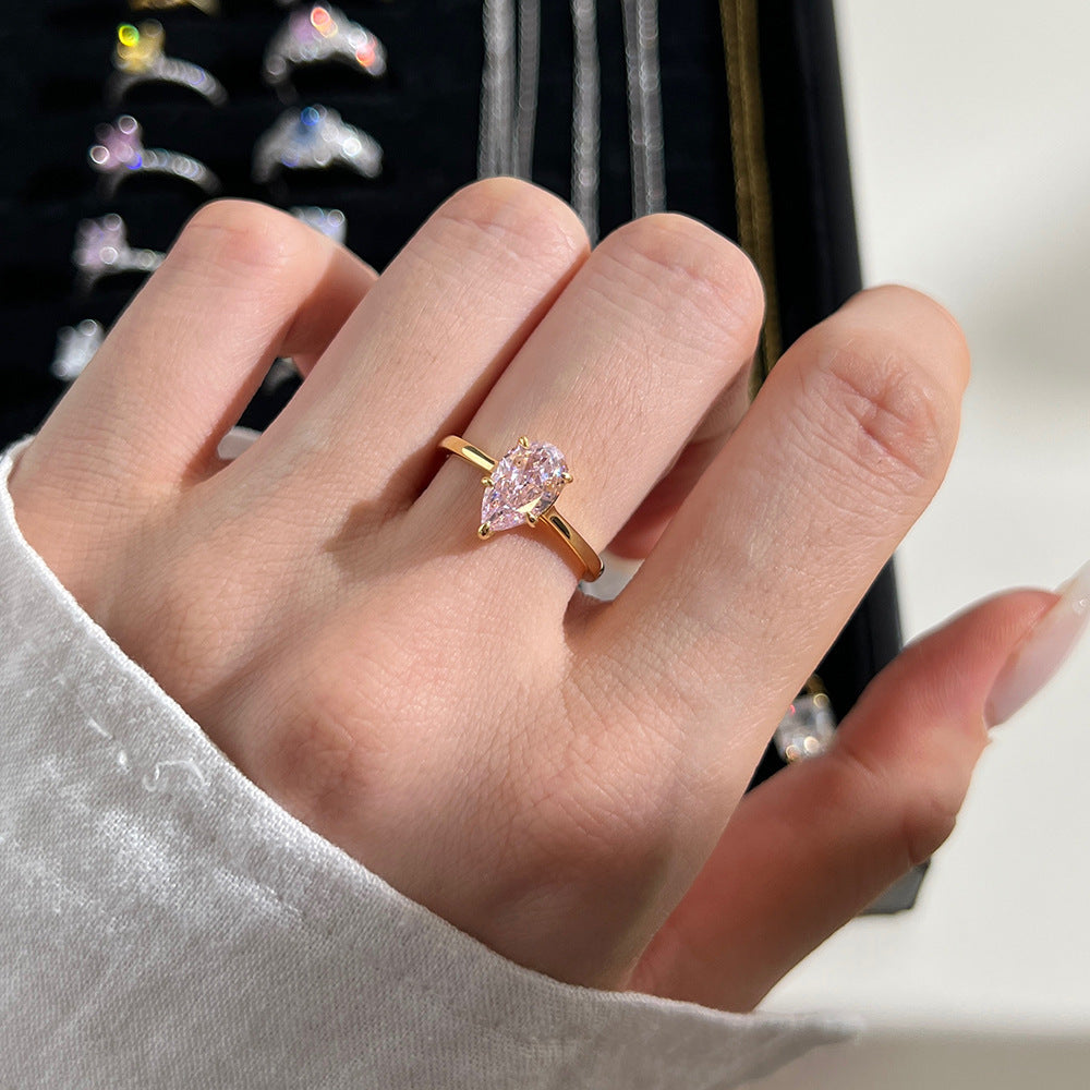 Sterling Silver High-grade Pear-shaped Zircon Inlaid Exquisite Closed Ring