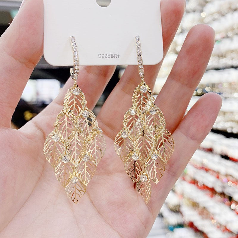Sterling Silver Needle Light Luxury Tassel Earrings Banquet Style High-grade Long Earrings