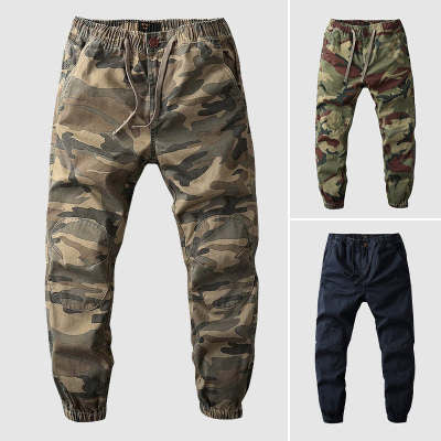 Retro Camouflage Ankle Banded Pants Men's Straight Slim Fit Overalls