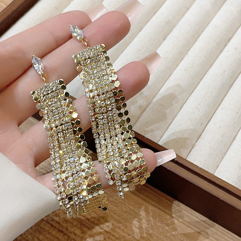 Sterling Silver Needle Light Luxury Tassel Earrings Banquet Style High-grade Long Earrings