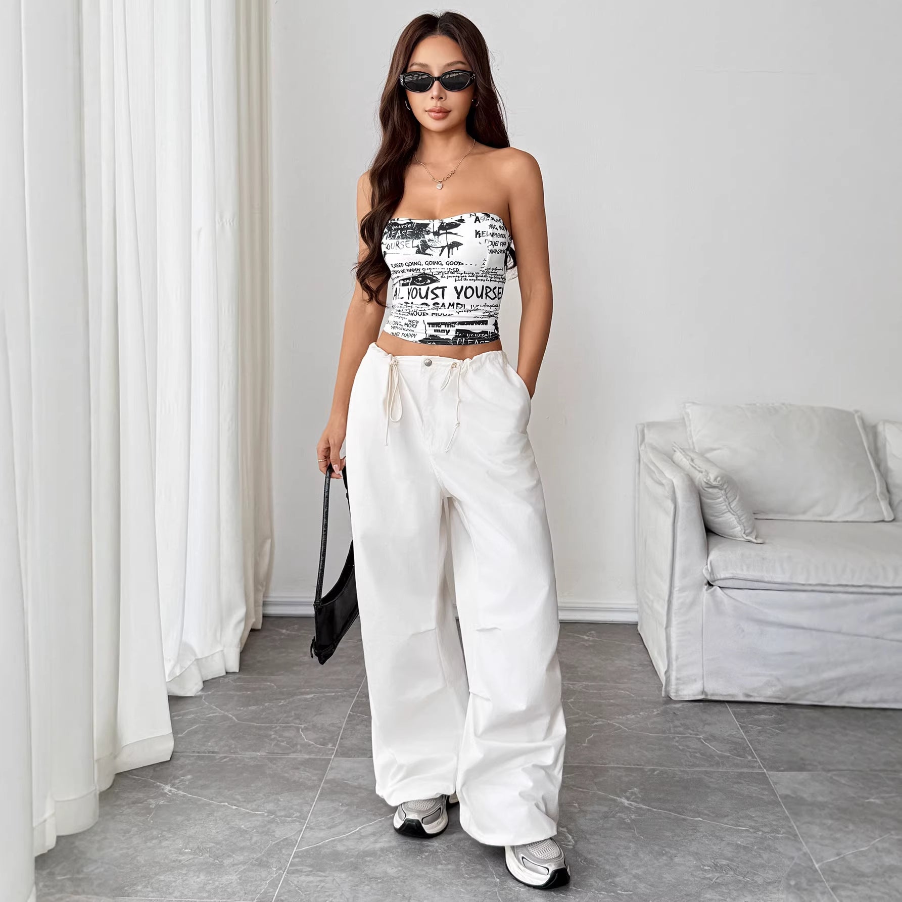 Chest-flattering Waist-defining Womens Digital-print Tube Top Vest