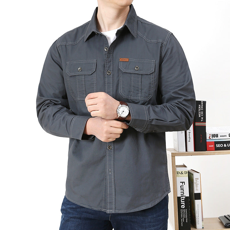 Men's Casual Loose Long Sleeve Solid Color Shirt