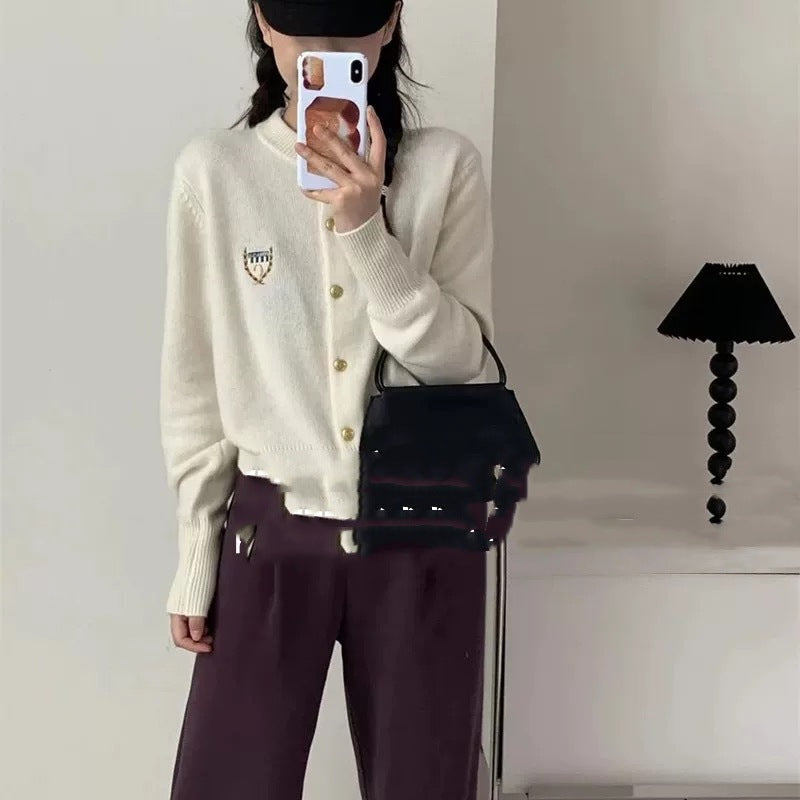 Raccoon Fur Yarn Embroidered Badge Sweater Coat