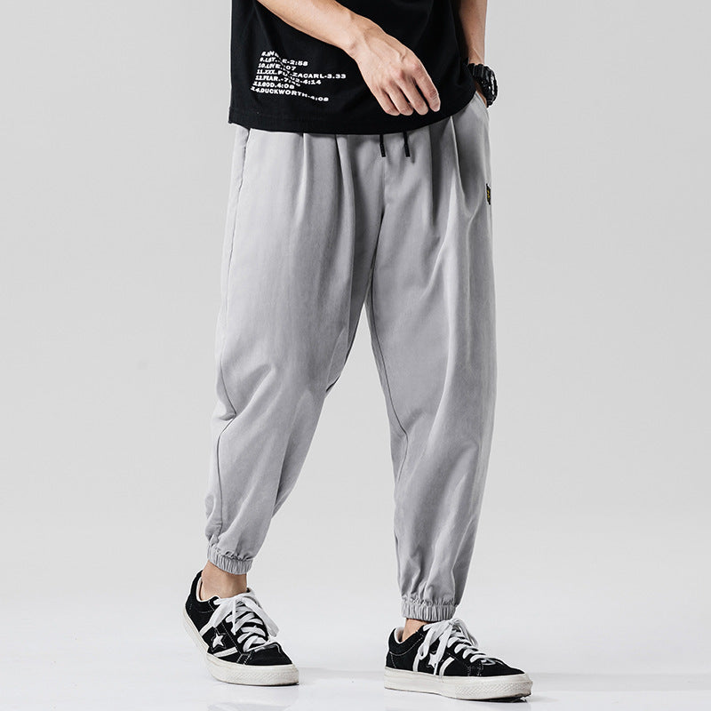 Japanese-style loose-fit cropped nine-point pants