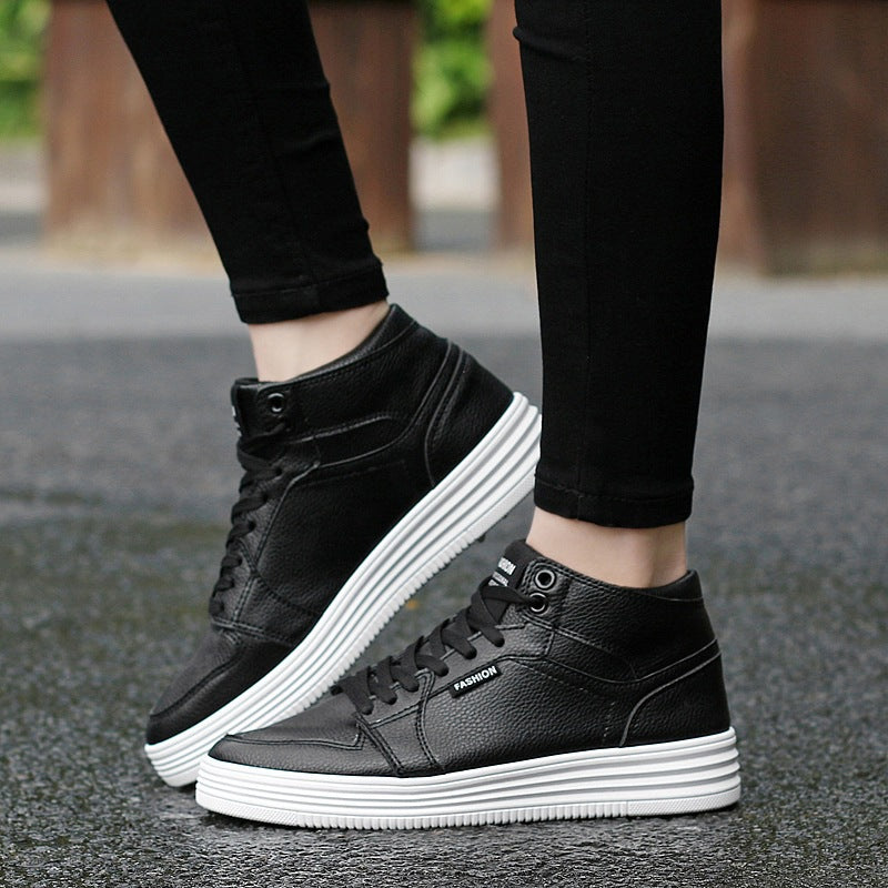 Round Head High-Top Strap Flat White Shoes Men