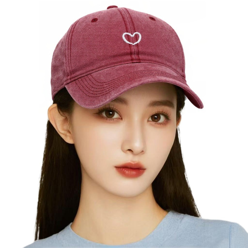 Artistic Retro Small Love Embroidered Soft Top Fashion Peaked Cap
