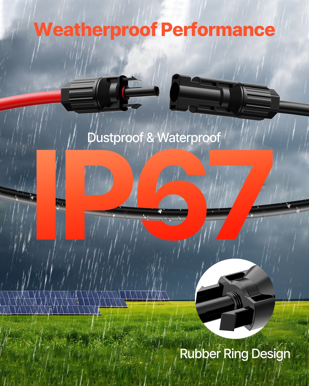 30FT Solar Panel Extension Wire With Female & Male Connectors 10AWG 1 Pair