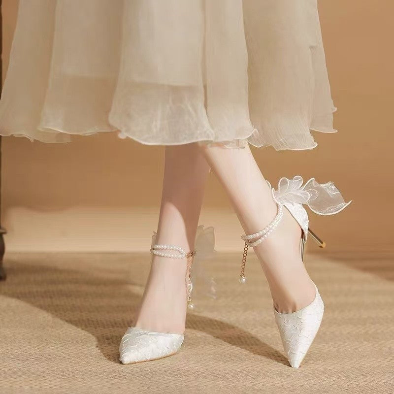 Back Bow Platform Pointed-toe Stiletto Sandals