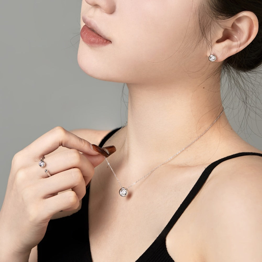 S925 Sterling Silver Glazed Surface Ear Stud Women's Bag Inlaid Zircon