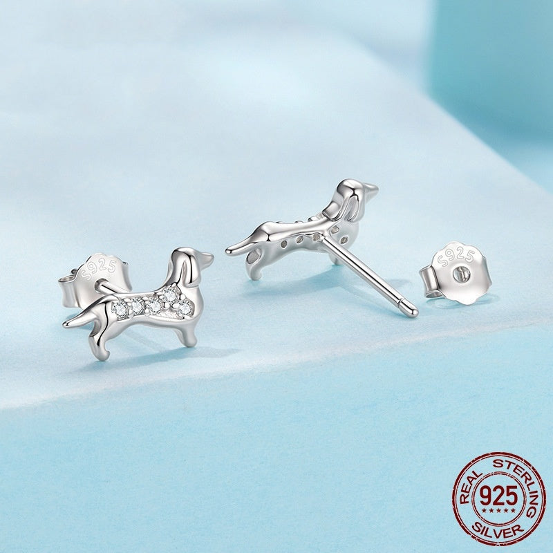 S925 Sterling Silver Sausage Dog Mini Ear Studs
