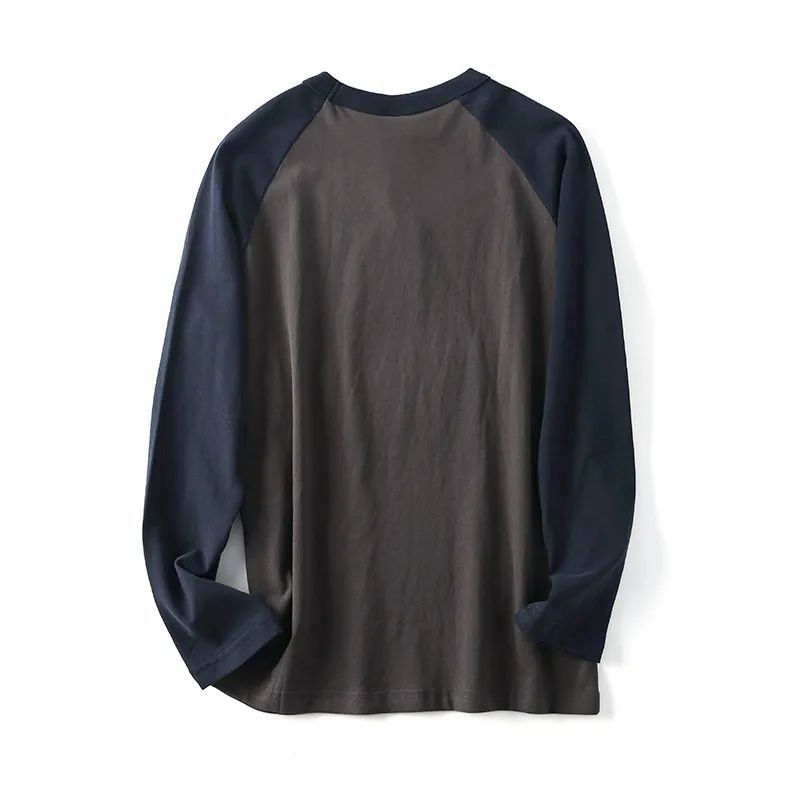 Men's Washed Cotton Retro Casual Round Neck Pullover Bottoming Shirt