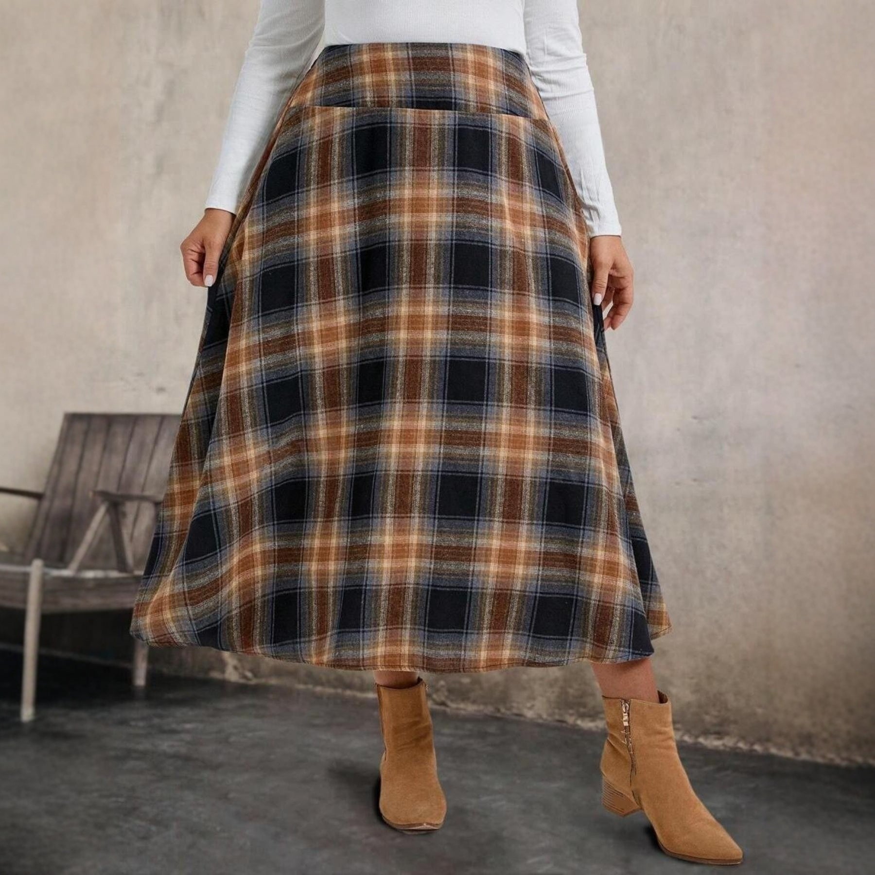 European And American Women's Clothing Flannel Plaid Skirt
