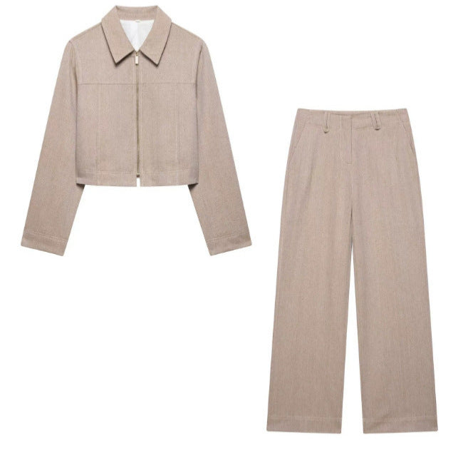 Herringbone Twill Short Coat Straight-leg Pants Fashion Suit