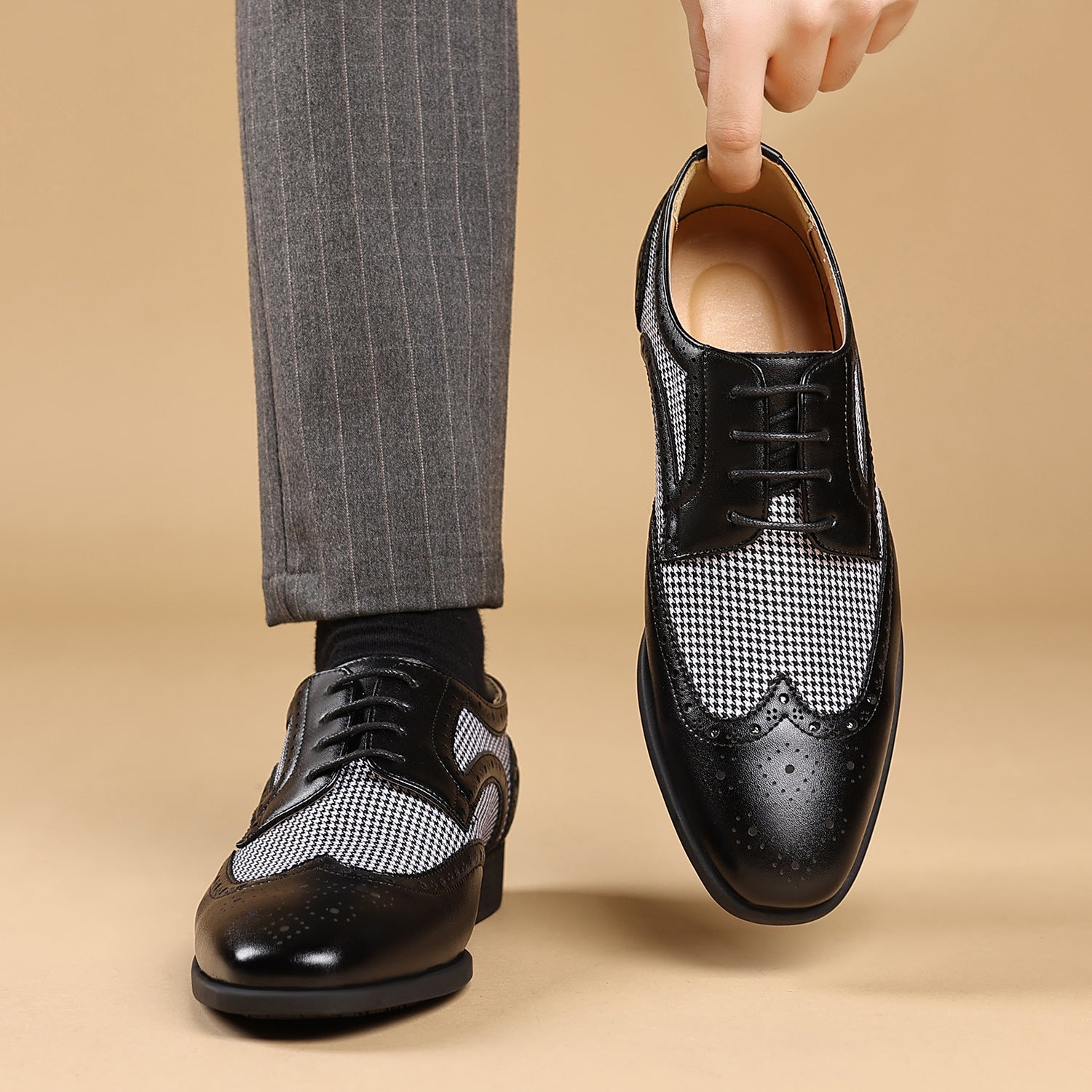 Imitation Houndstooth Men's Shoes Casual Leather Shoes