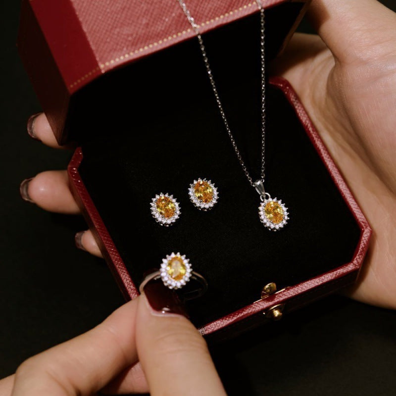 S925 Sterling Silver 5A Zircon Colored Gems Full Diamond Oval