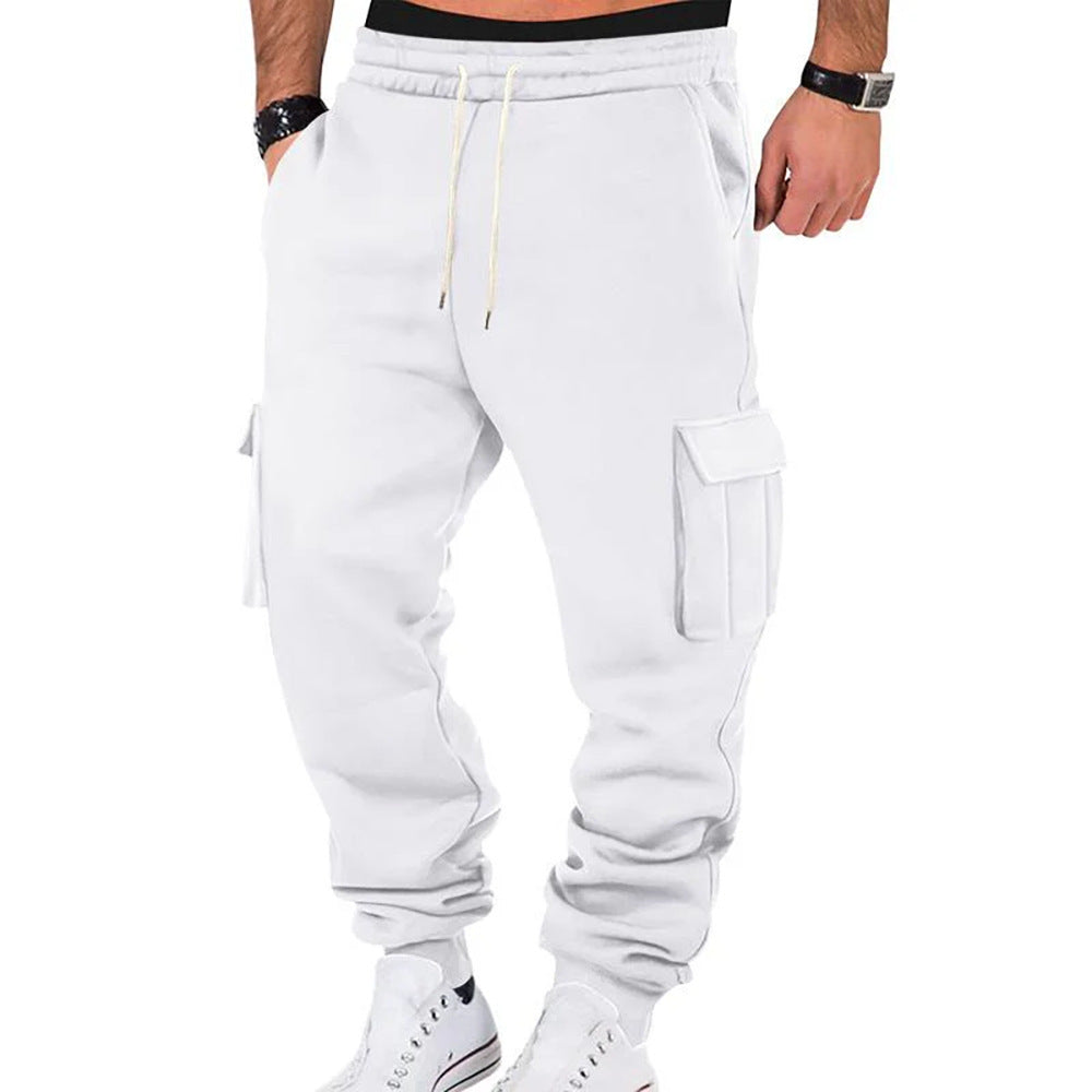 Men's Solid Color Casual Multi-pocket Drawstring Sports Pants