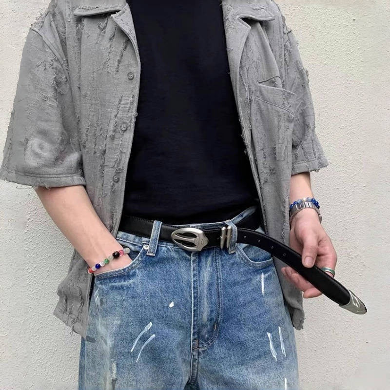 Bullet Retro Silver Buckle With Denim Belt
