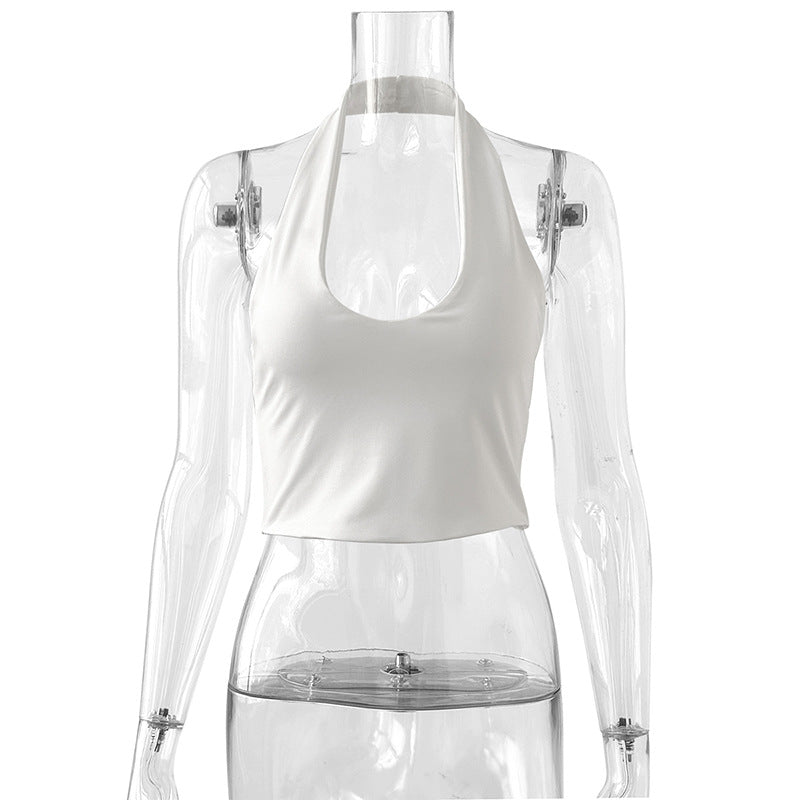 Fashionable Casual Women's Solid Color Minimalism Halter Top