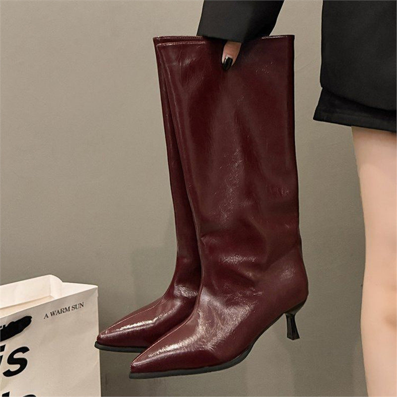 Women's Solid Color Fashion All-match Outer Wear High Tube Pointed Boots