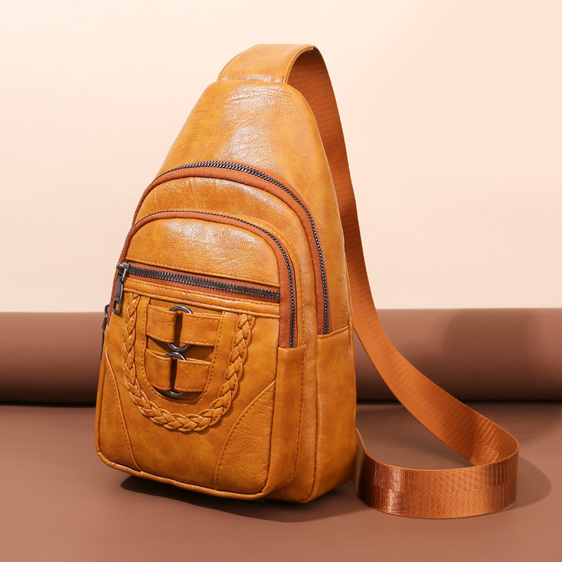 Simple Chest PU Soft Leather Textured Shoulder Bag