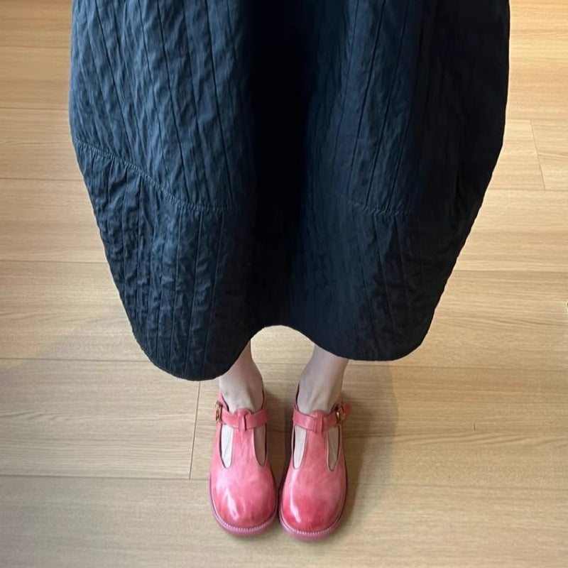 Retro Style Thick Heel Women's Round Head Brush Color Pumps