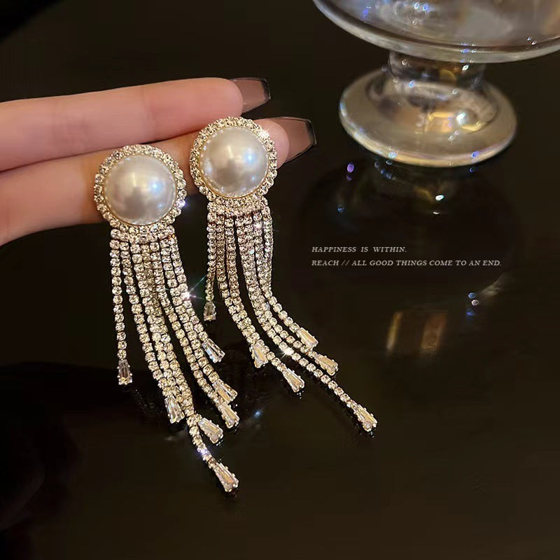 Sterling Silver Needle Light Luxury Tassel Earrings Banquet Style High-grade Long Earrings