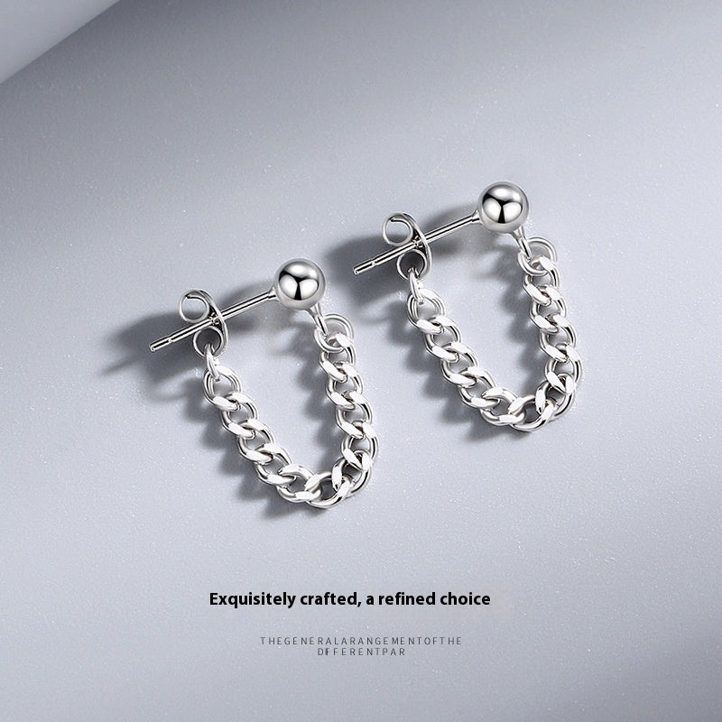S925 Silver Back-mounted Simple Chain Stud Earrings