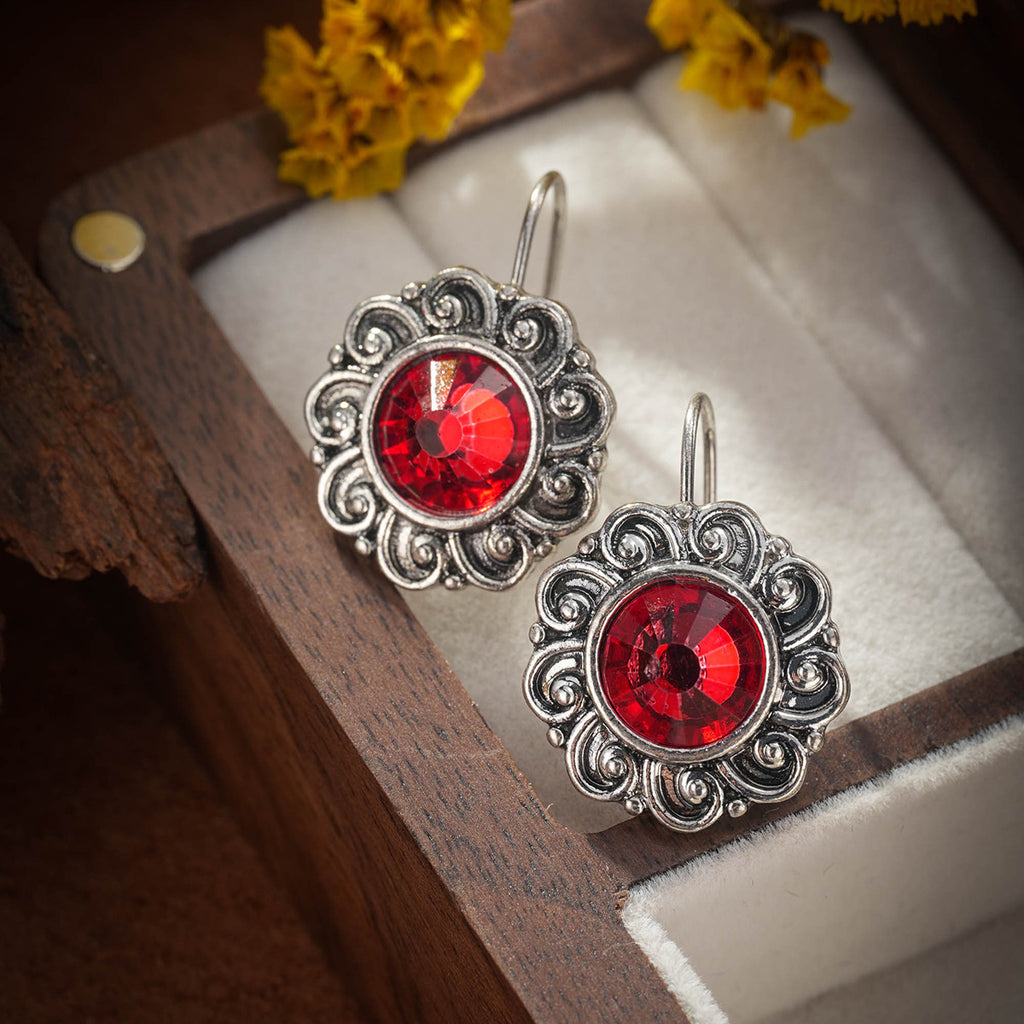 European And American Retro Bohemian Style Carved Ruby Earrings