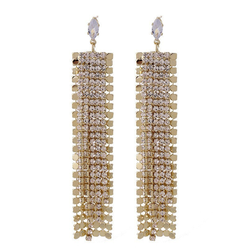 Sterling Silver Needle Light Luxury Tassel Earrings Banquet Style High-grade Long Earrings