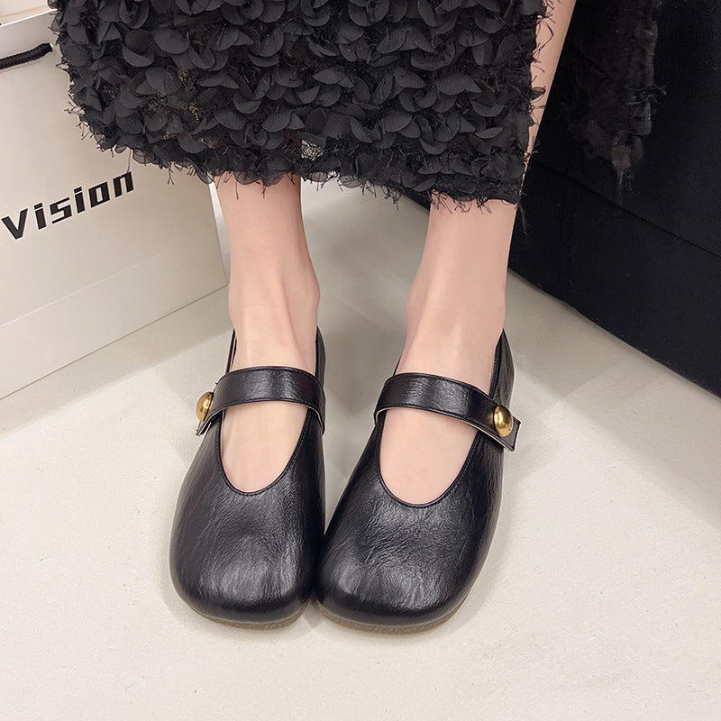 Women's Buckle Casual Leather Shoes Soft Bottom Pumps