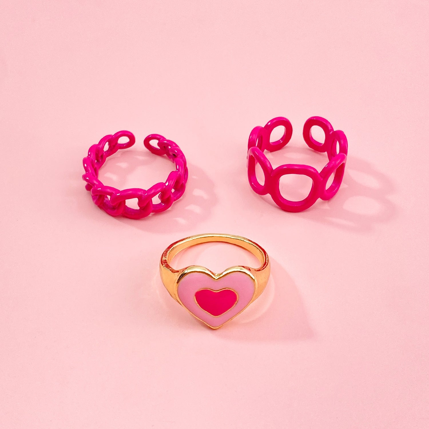 Vintage Golden Heart Smile Rings Set For Women