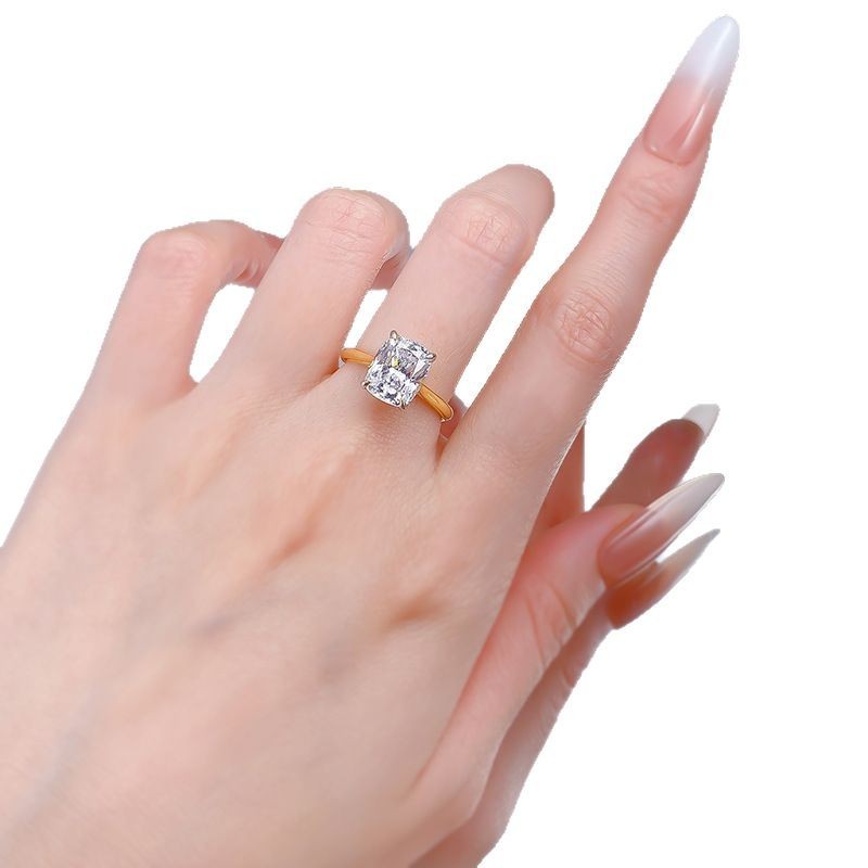 Silver New Fat Square High Carbon Diamond Wind Ring Versatile Style
