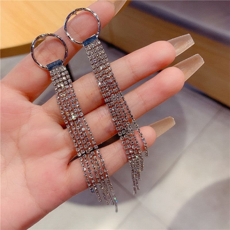 Sterling Silver Needle Light Luxury Tassel Earrings Banquet Style High-grade Long Earrings