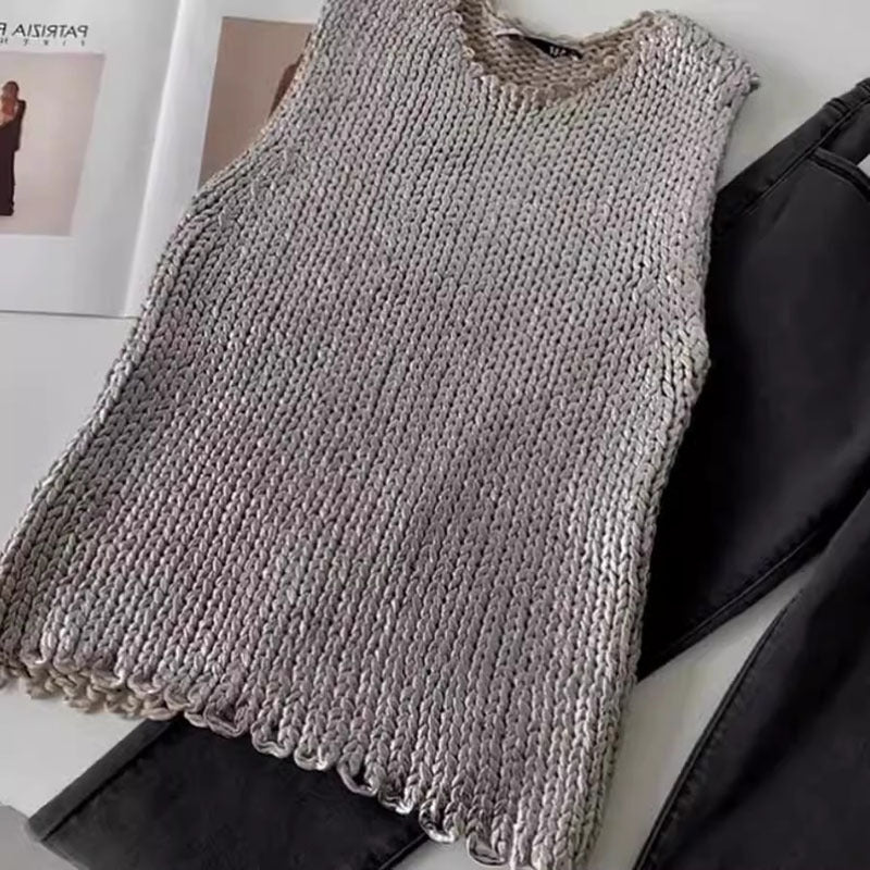 Women's Crew-Neck Sleeveless Knitted Vest