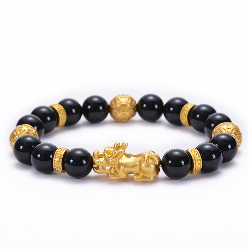 Men And Women Imitation 3D Hard Pure Gold Natural Agate Stone Bracelet