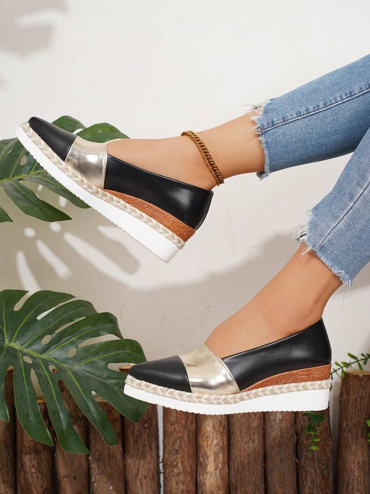 Pointed Toe Wedge Hemp Rope Thick Bottom Multicolor Casual Pumps