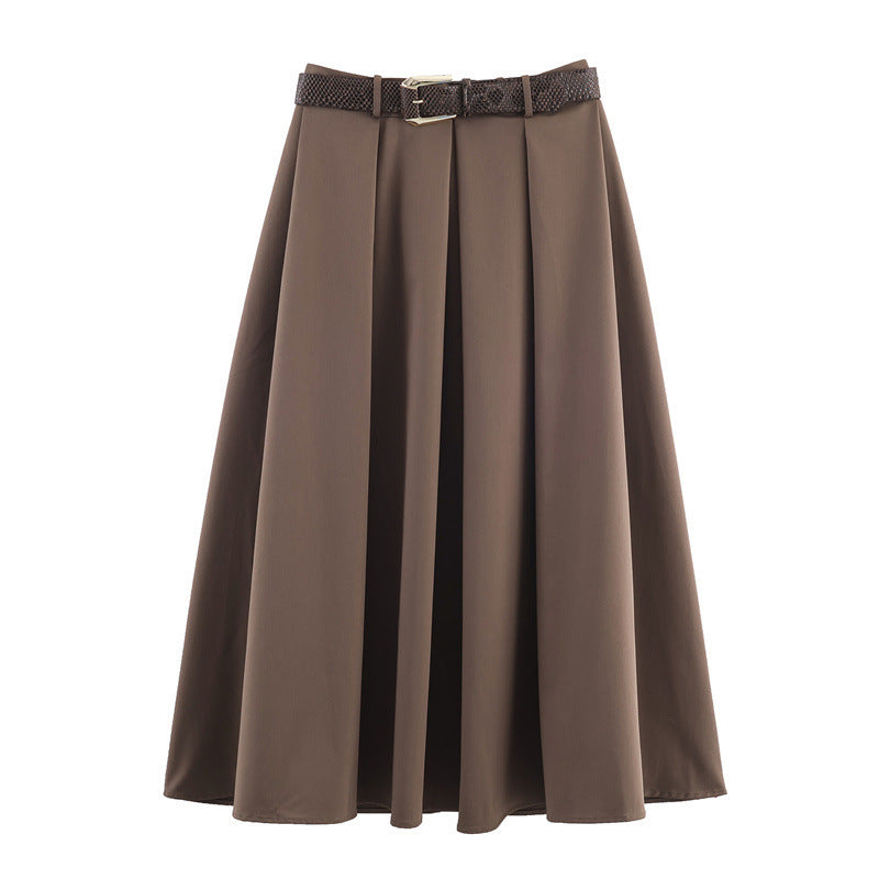 With Belt Cape Style Midi Dress Skirt Female
