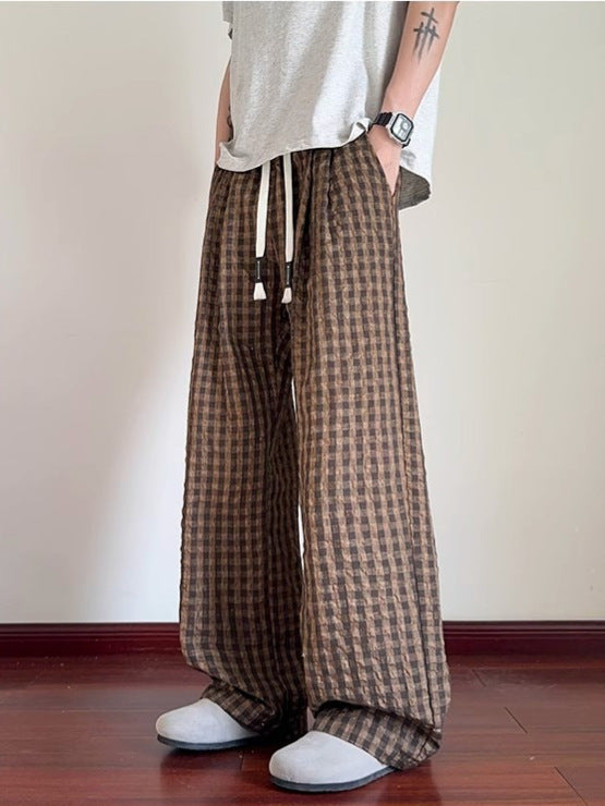 Seersucker Plaid Drape Texture Men's Casual Pants