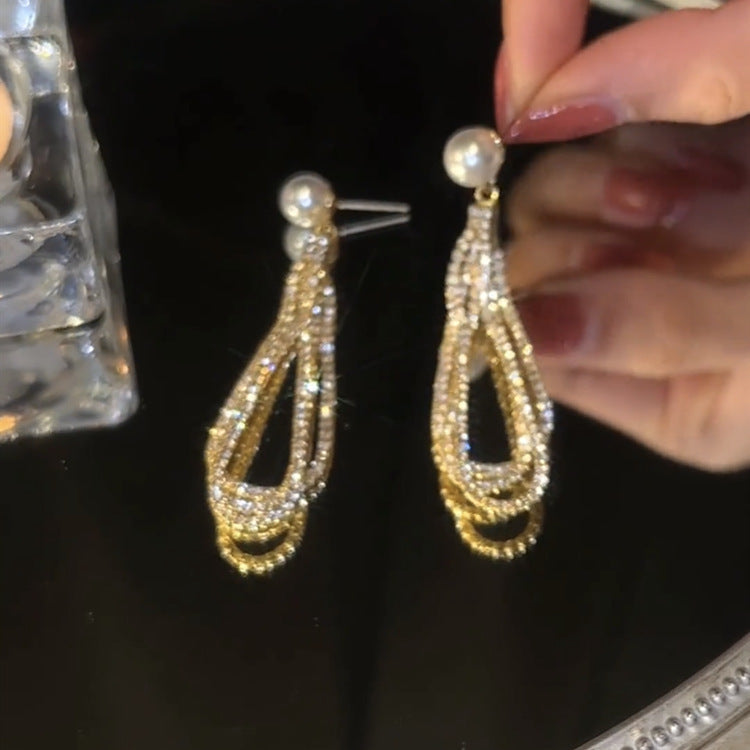 Sterling Silver Needle Light Luxury Tassel Earrings Banquet Style High-grade Long Earrings