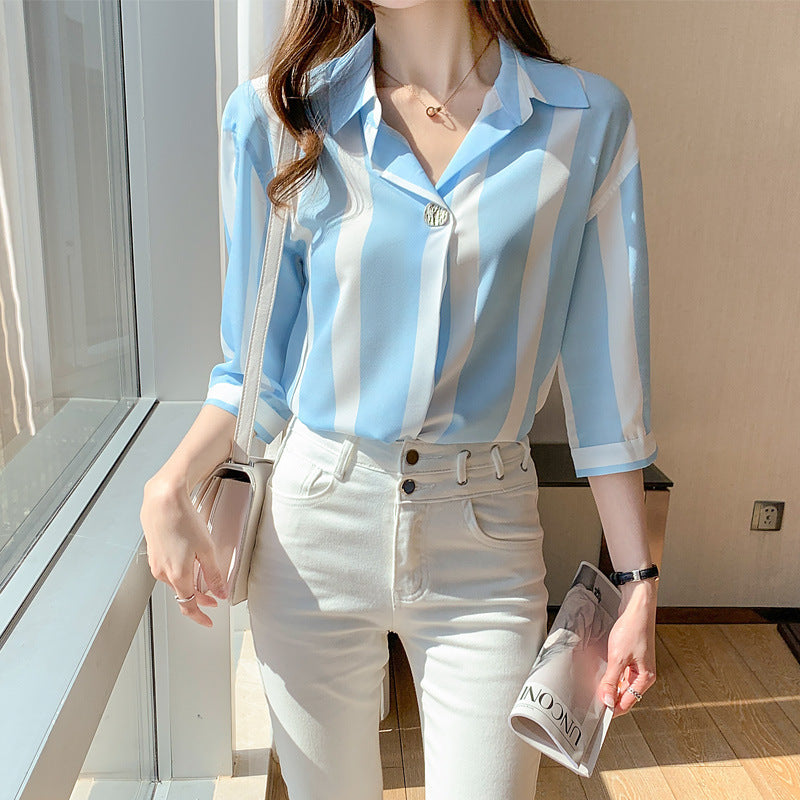 Chiffon Shirt Women's Loose Three-quarter Sleeves Breathable Top Thin Section