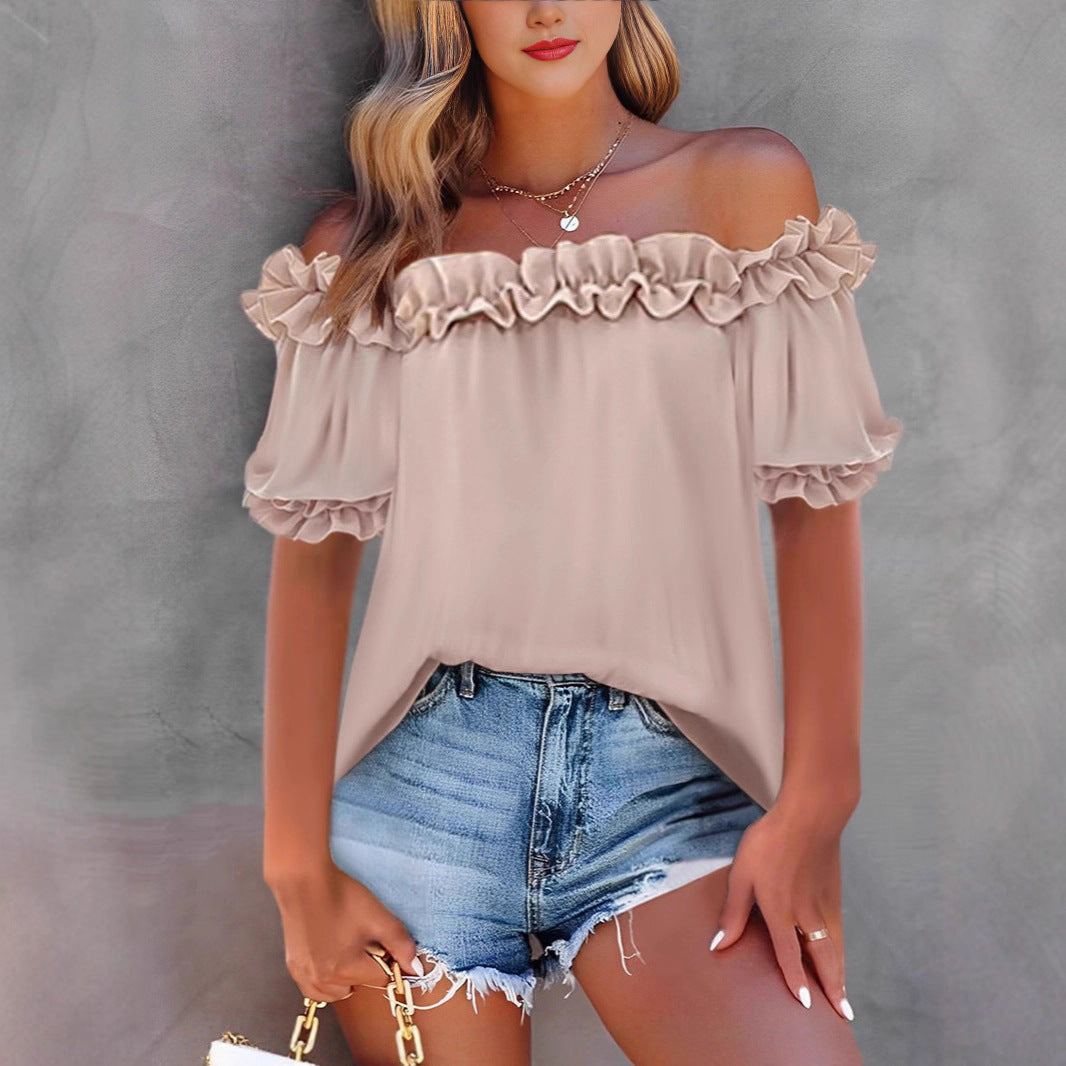 Casual Ruffled Off-shoulder Short-sleeve Top