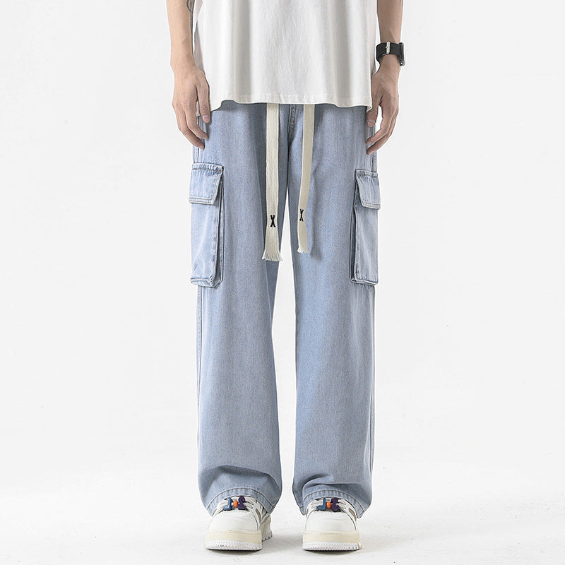 Spring And Summer Multi-pocket Workwear Jeans For Men
