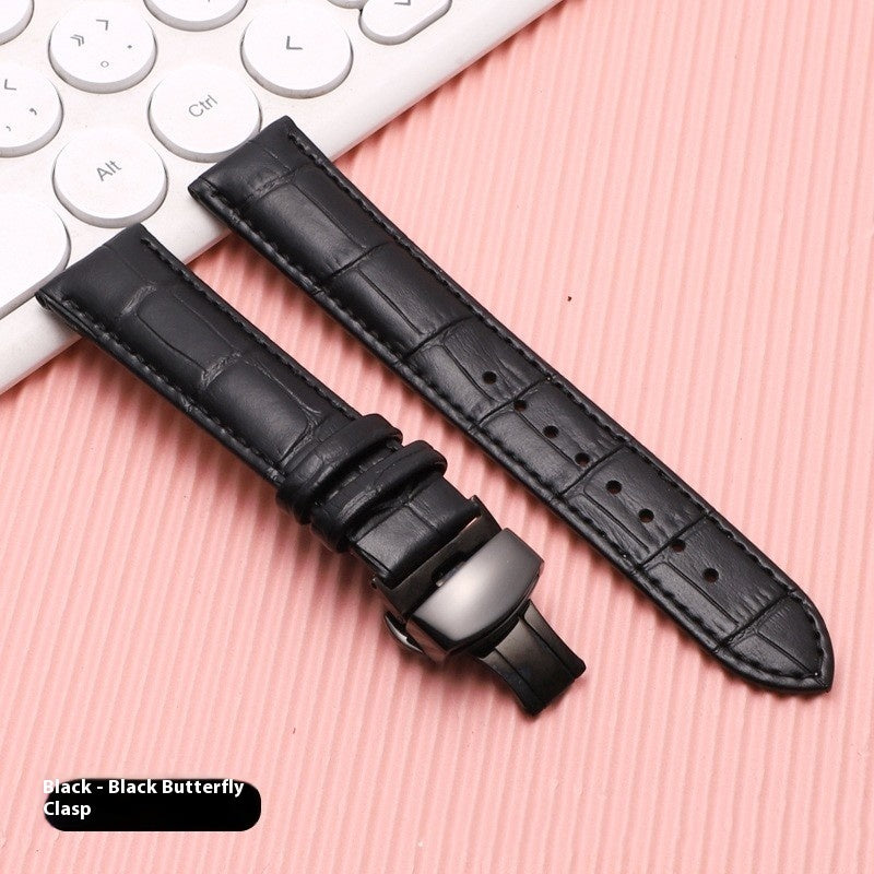 Cowhide Leather Strap Unisex Butterfly Clasp Universal In Stock Strap Watch Bracelet Factory Direct Selling Watch Accessories