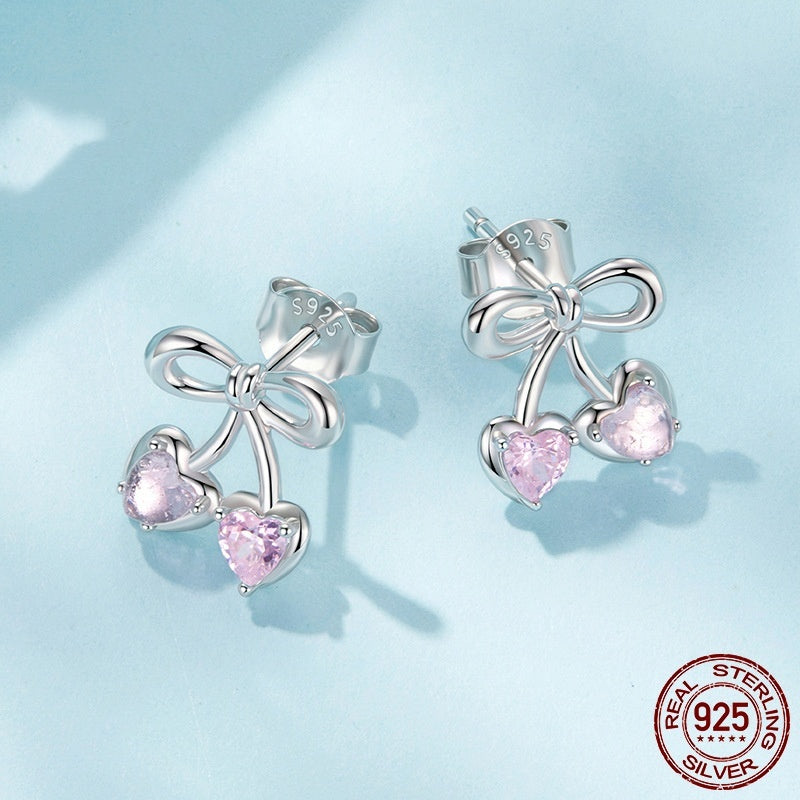 Sweet Cherry Stud Earrings Romantic Girl Heart S925 Sterling Silver